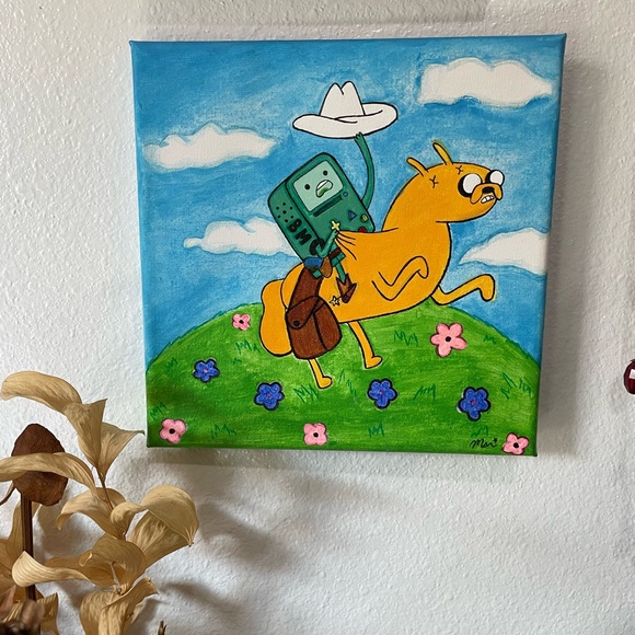 Adventure time cowboy beemo riding Jake the dog hand painted canvas art - Picture 16 of 16